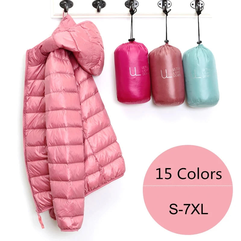 Women Puffer Jacket 15 Colors Plus Size 5XL 6XL 7XL 2025 New Spring Autumn Female Ultra Lightweight Packable Hooded Down Coats Quick Pick Grocers