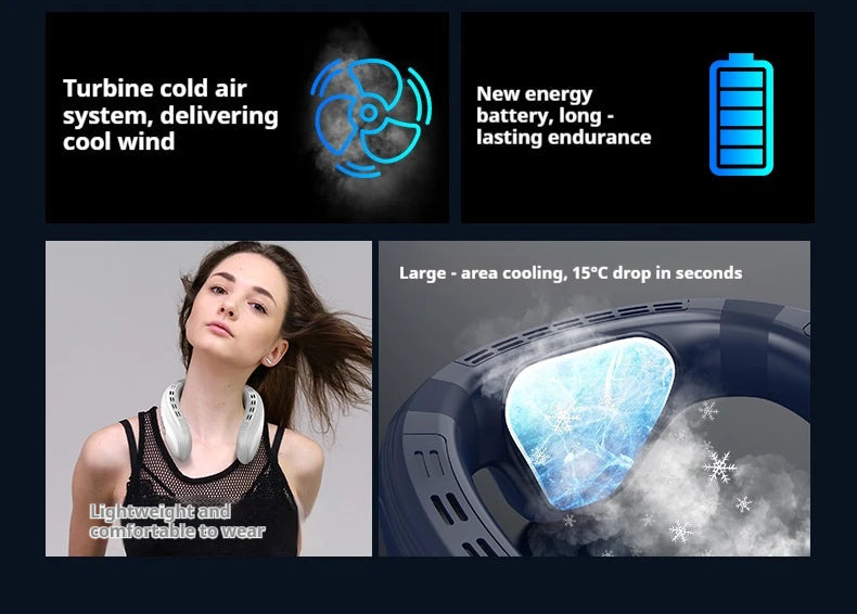New Neck Air Conditioner Portable Neck Fan Rechargeable Semiconductor Cooling Bladeless Fan Outdoor Personal Fan Wearable Cooler Quick Pick Grocers