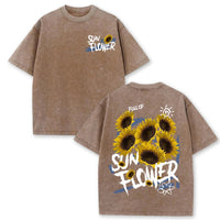 Lift Is Good Beautiful Sunflower Print Washed T Shirts Women Soft Cotton T-Shirt Street Creative Short Sleeve Summer Casual Tops Quick Pick Grocers