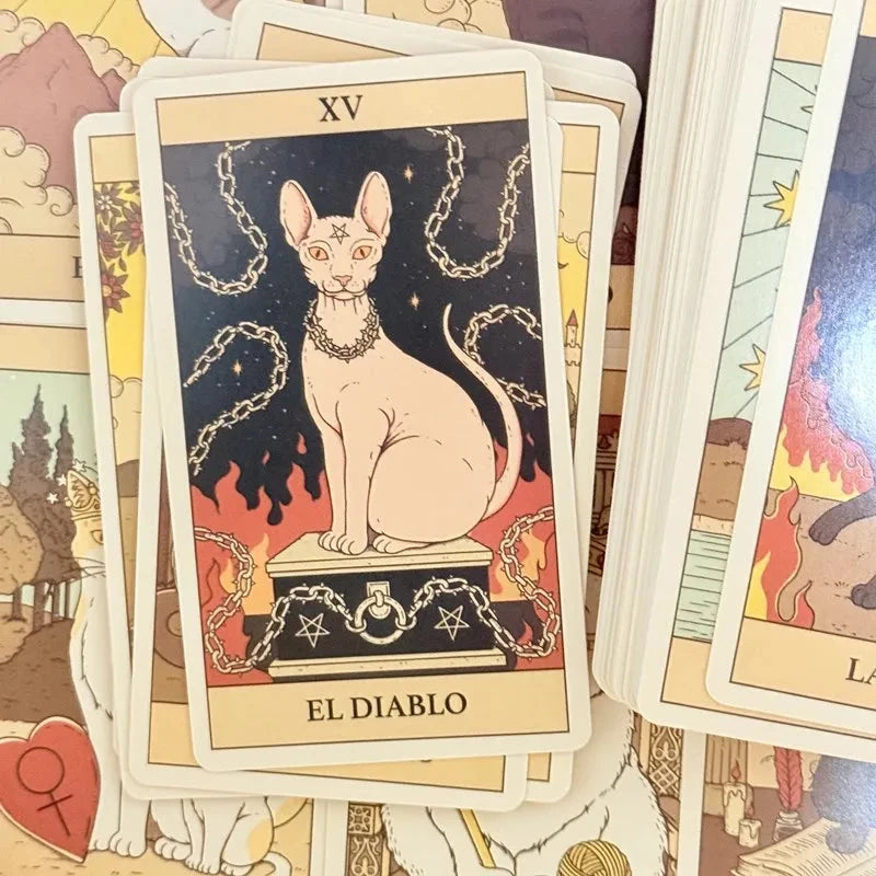 El Tarot De Los Gatos Cards 78 cartas del tarot Spanish Edition Cats Rule Earth Divination Deck Borad Playing Games Econic Blanks