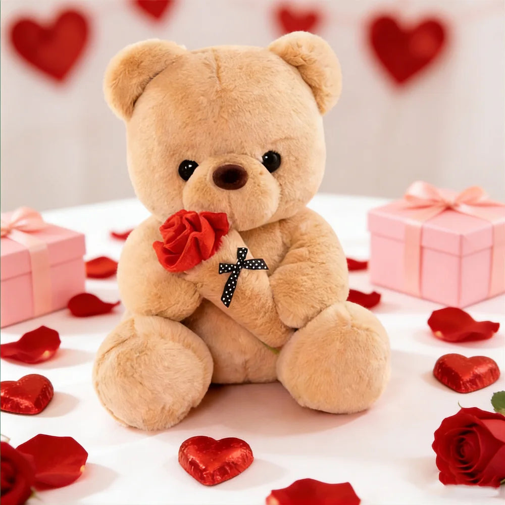 Cute Rose Bear Plush Toy Stuffed Animal Doll Romantic Gift for Girlfriend Valentines Day Birthday and Anniversary Present Quick Pick Grocers