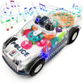 Light Up Transparent Gears Police Car Toy for Kids Bump and Go Toy Car for Boys Girl Educational Baby Toys Car Music LED Effects Quick Pick Grocers