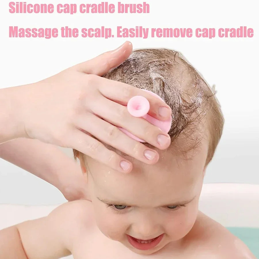 Baby Hair Brush Set for Newborn Toddlers Soft Bristles Silicone Cradle Cap Massaging Brush Infant Hair Care Bathing Soft Comb Purest Peak