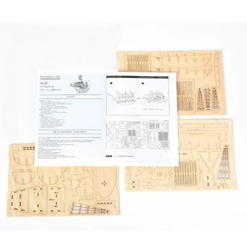 1PC 3D Sailboat Wooden Puzzle Assembly Model Puzzle DIY Wooden Crafts 3D Puzzle Gifts Desktop Decoration Quick Pick Grocers