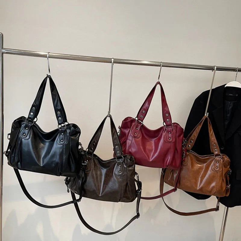 Fashion Classic Versatile Commuter Shoulder Bag Large Capacity Retro Handbags Travel Tote Bags Zipper Opening Women Shopping Bag Quick Pick Grocers