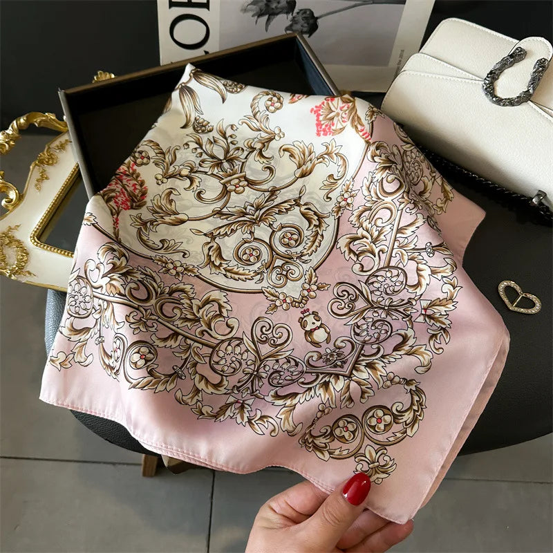 2025 New Fashion 70X70cmPrinted Women's Scarf Pashmina Silk Scarf Square Shawl Decorative Headband Neck Luxury Design Bandana Quick Pick Grocers