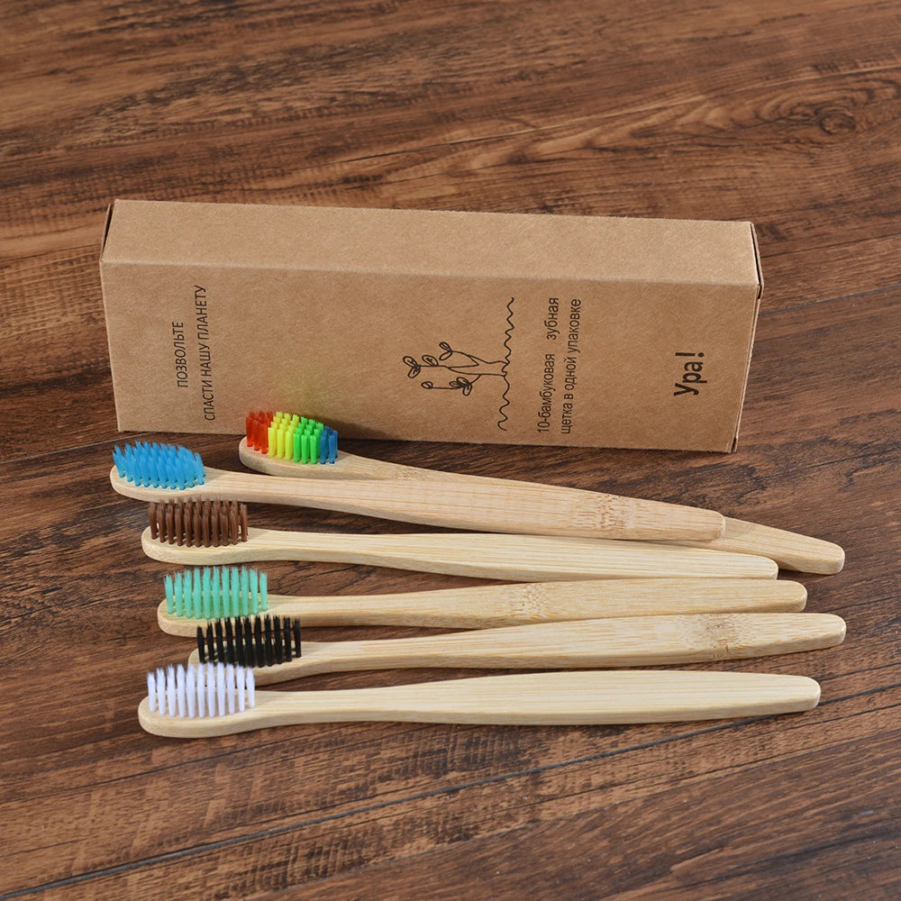 10Pcs Colorful Toothbrush Natural Bamboo Tooth Brush Sets Soft Bristle Charcoal Teeth Eco Bamboo Toothbrushes Dental Oral Care Econic Blanks