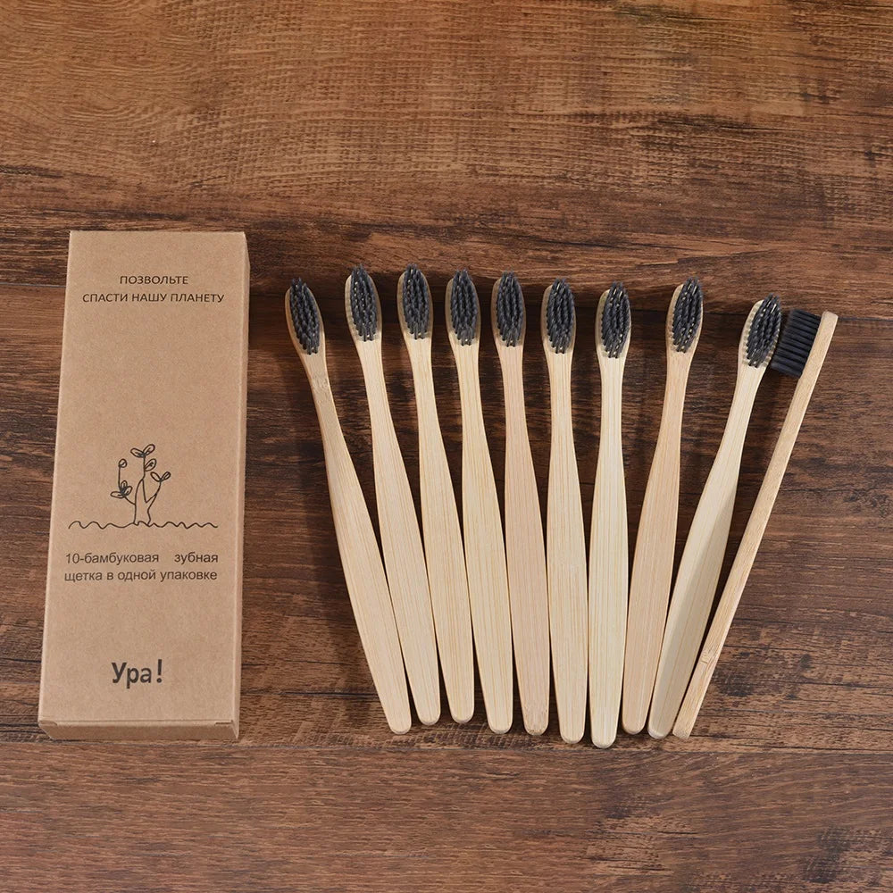 10Pcs Colorful Toothbrush Natural Bamboo Tooth Brush Sets Soft Bristle Charcoal Teeth Eco Bamboo Toothbrushes Dental Oral Care Econic Blanks