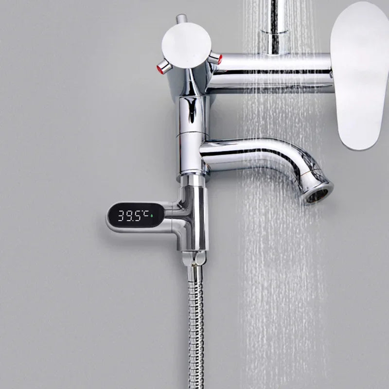 LED Display Household Water Shower Thermometer 5-85℃ Flow Self-powered Water Thermometer Monitoring Baby Care Energy Smart Meter Purest Peak