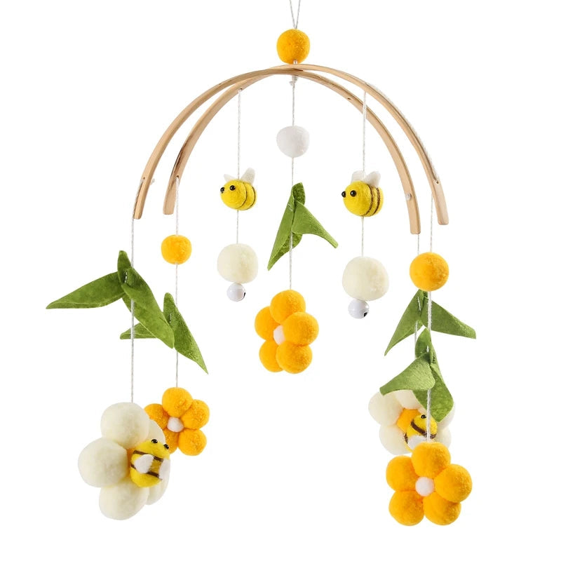 Baby Wooden Bed Bell Cartoon Rabbit Mobile Hanging Rattles Toy Hanger Crib Mobile Bed Bell Wood Toy Holder Arm Bracket Kid Gifts Purest Peak