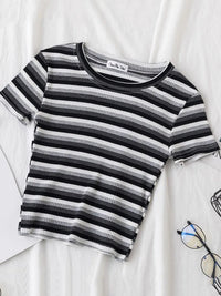 New T Shirt Women Rainbow Striped Tops Slim Fit t shirt Harajuku Tshirt Summer Short Sleeve Korean T-shirt feminina Clothes Tops Quick Pick Grocers