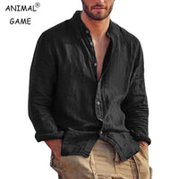 Sweatwear Men's Long Sleeve Shirt Linen Solid Color Shirts Trend Stand Collar Casual Lightweight Breathable Tops Hawaiian Shirt Quick Pick Grocers
