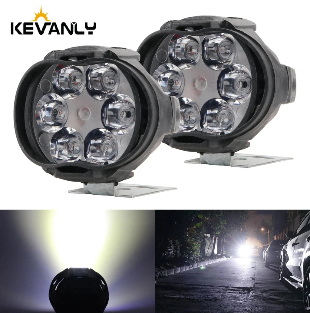 2PCS 6 LED Motorcycle Headlight Waterproof Scooters Spotlight Car Auxiliary Lamp Fog Bulb Work Lights white Universal 12v