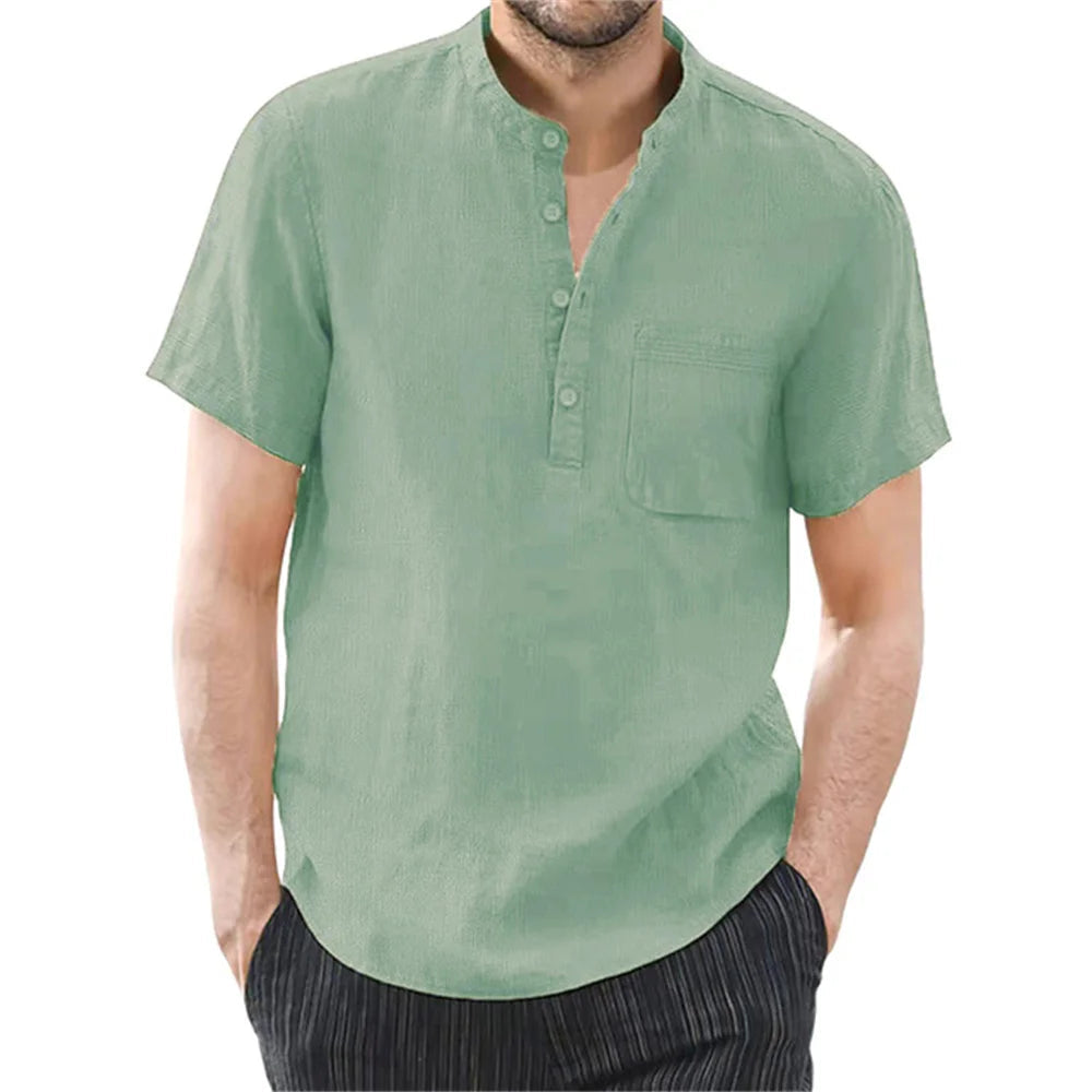 Men's Short Sleeve T-shirt Cotton and Linen Casual Men T-shirts Solid Color Summer Shirt Male Cozy Breathable Quick Pick Grocers