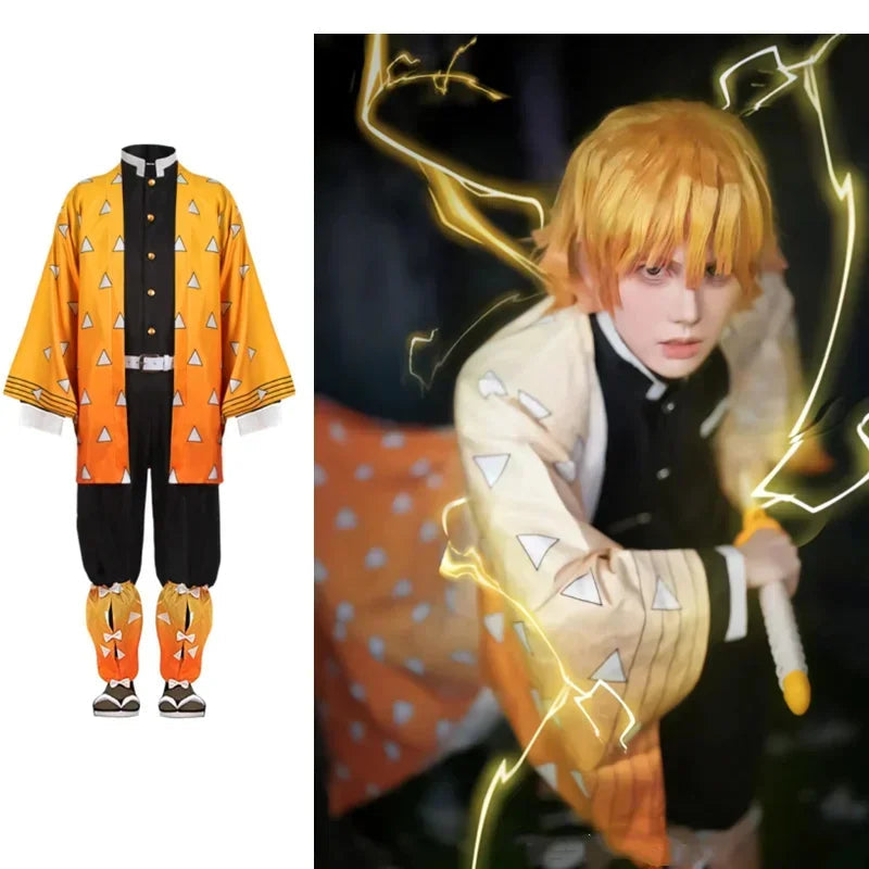 Anime Demon Moordenaar Kimetsu No Yaiba Agatsuma Zenitsu Cosplay  tuum Pruik Vrouwen Kimono Uniform Halloween Kerstfeest Kleding Quick Pick Grocers