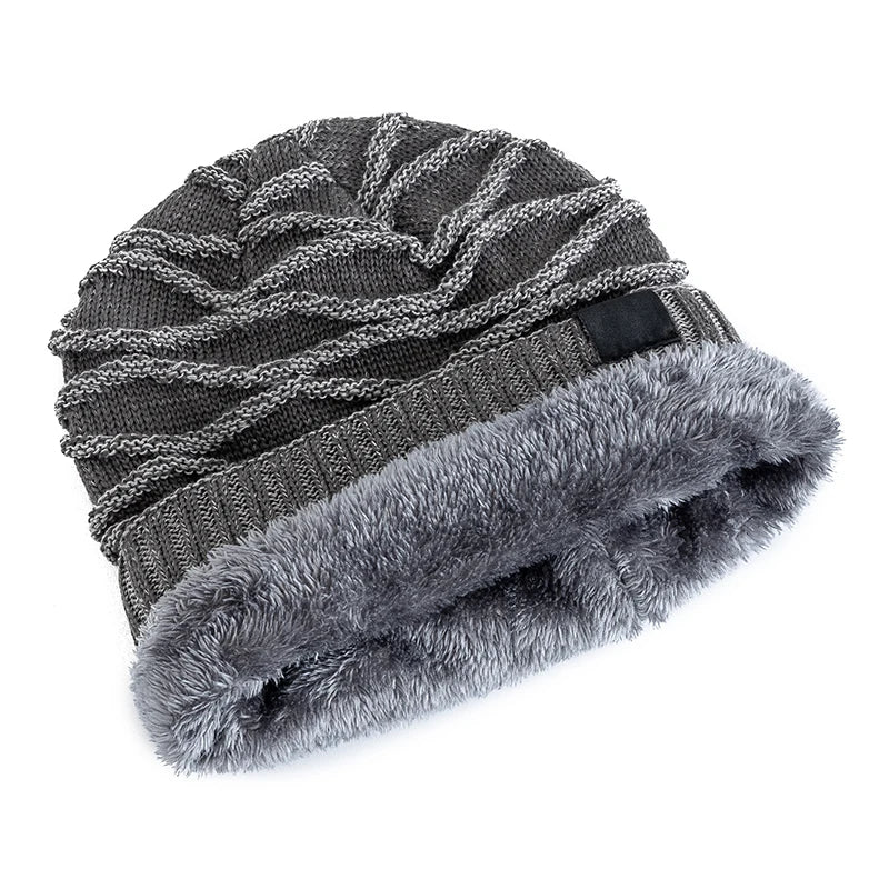 New Unisex Slouchy Winter Hats Add Fur Lined Men And Women Warm Beanie Cap Casual Five-pointed Star Decor Winter Knitted Hats Purest Peak