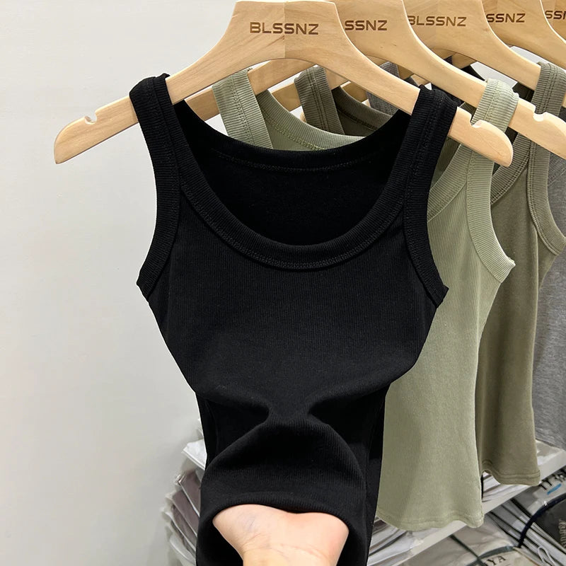 zjaiss Women Solid Round Neck Ribbed Tank Top Camisole Women 2026 Summer Basic Elastic Tank Top O Neck Solid Tank Top Quick Pick Grocers