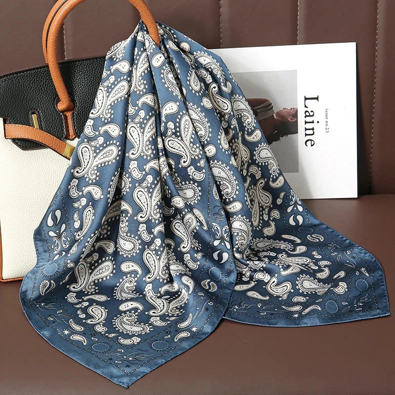 Luxury Print Satin Silk Square Scarf for Women Shawl Hijab Neckerchief Female Hair Ribbon Headband Fashion Wrap Bandana 2023 New Econic Blanks
