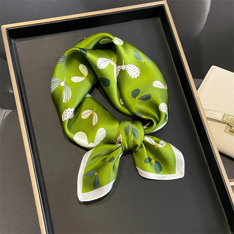 2025 Fashion 100% Real Silk Scarf 53cm Square Bandelet Women's Silk Temperament Small Scarf Neck Decorative Wrap Printed Scarves Quick Pick Grocers