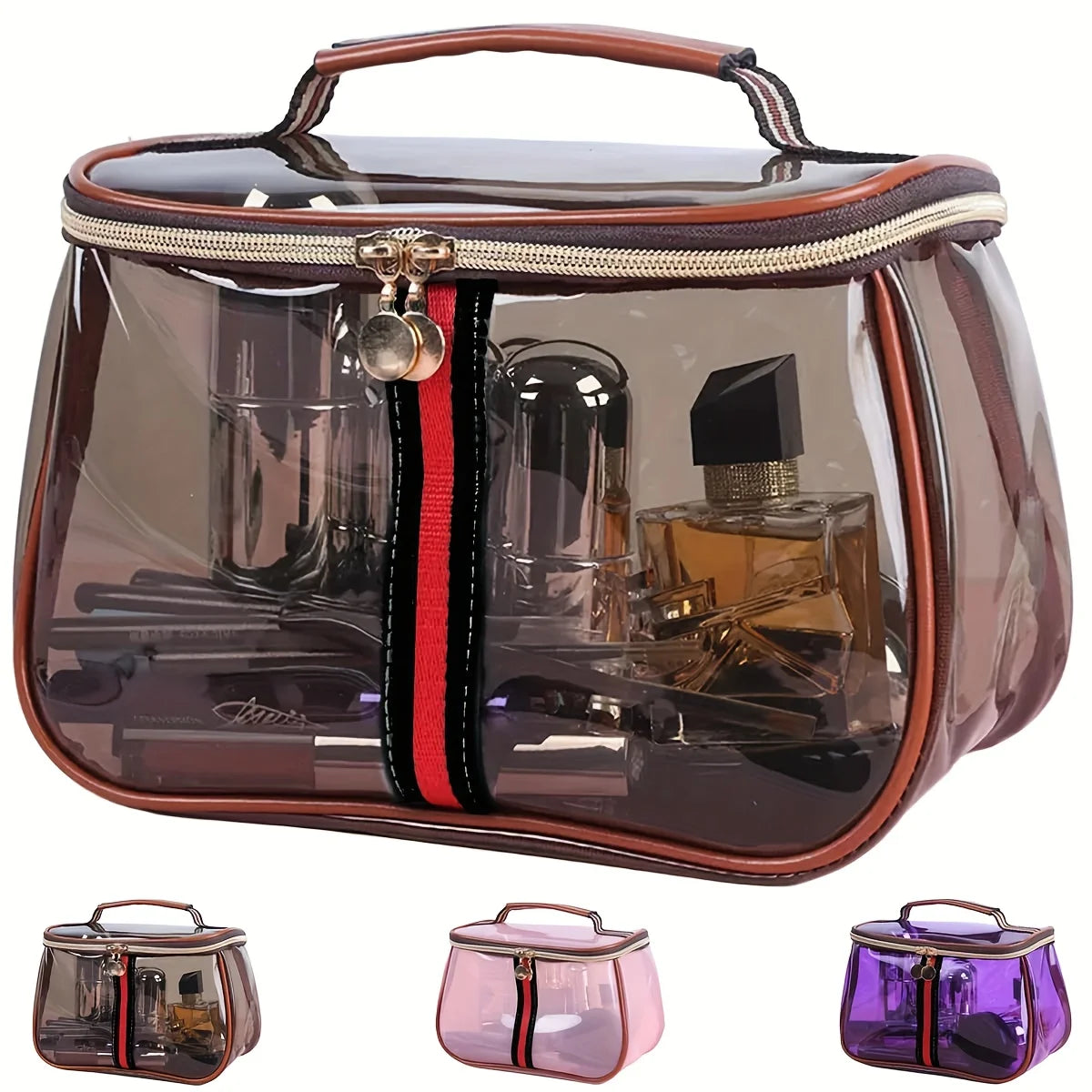 Transparent Large Capacity Women's Makeup Bag Waterproof Gym Toiletry Bag Travel Portable Storage PVC Material Box Shape Gifts Quick Pick Grocers