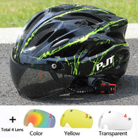 PJT Ultra-Light Magnetic Goggles Bicycle Helmet Lightweight PC Shell & EPS Foam Construction Cycling Helmet MTB Bike Helmet Quick Pick Grocers