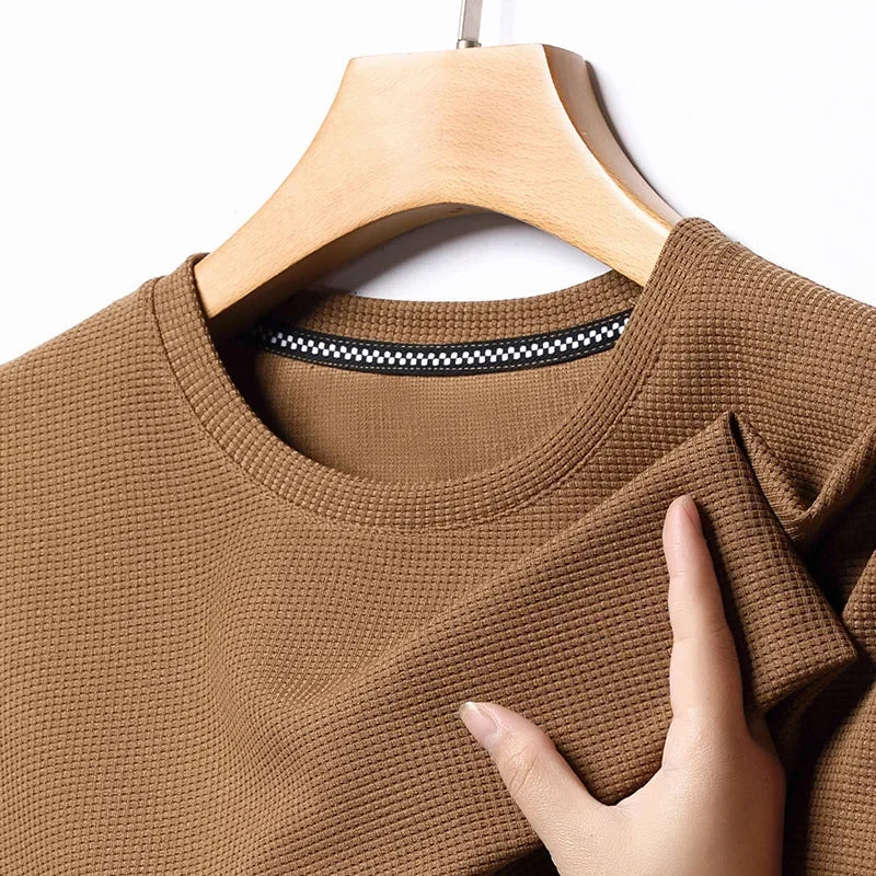 New Summer Waffle Round Neck Short Sleeved T-shirt for Men's Short Sleeved Top Quick Pick Grocers