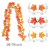 2M Artificial Fall Maple Leaf Garland Fake Plants Autumn Decor Leaves Vine for Thanksgiving Halloween Festivals Wedding Decora Quick Pick Grocers