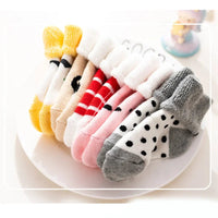 5 Pairs Autumn Winter Warm Strip Baby Sock Cute Cartoon Dot Thick Infant Floor Sock Soft Star Pattern Newborn Toddler Sock Purest Peak