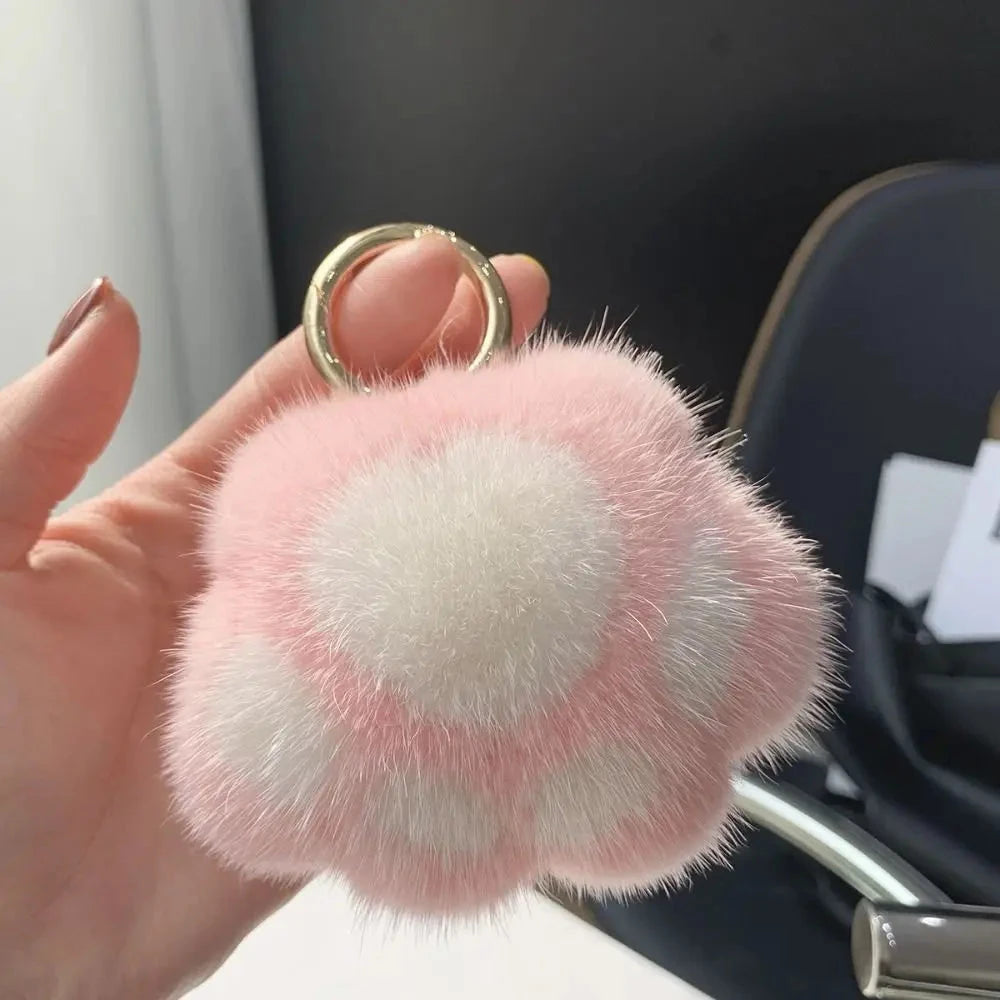 Cat Paw Pendant Keychain Couple Keychain Fluffy Faux Fur Keychain Charm Cute Soft Plush Toy Key Ring Backpack Car Key Pendant Econic Blanks