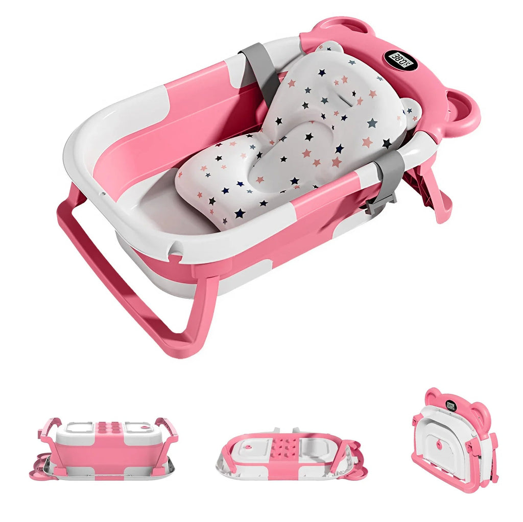 Portable Travel Bathtub, Collapsible Baby Bathtub, with Thermometer &1Soft Floating Cushion, with Drain Hole,For Baby 0-36 Month Purest Peak