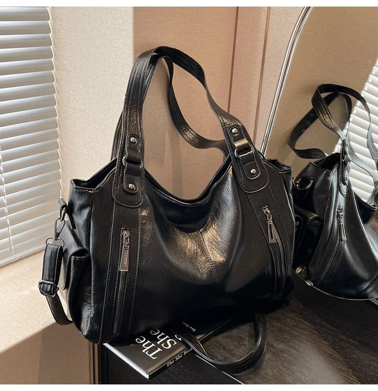 Soft Interior Compartment Shoulder Bags 2026 High Quality Contrasting Colors Bags for Women Fashion Zipper Pu Women's Handbags Quick Pick Grocers