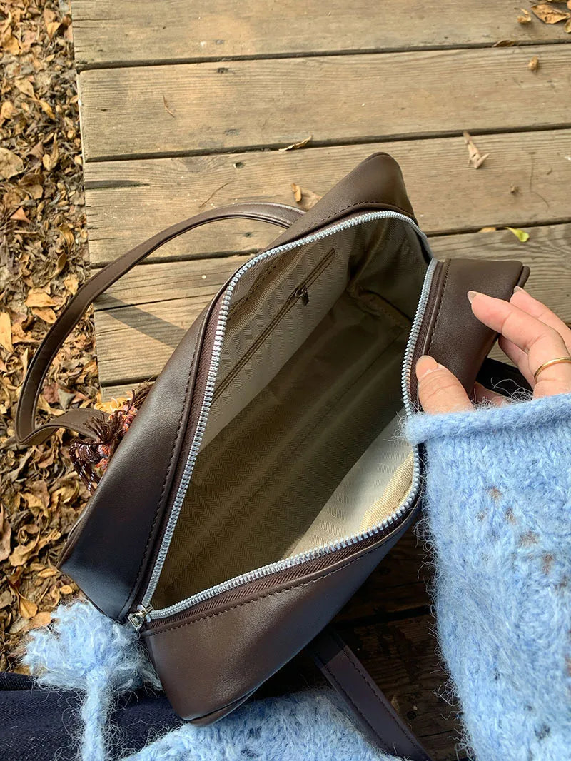 Korean Style Large Capacity Single Shoulder Women's Bag Versatile Vintage Underarm Bag Autumn 2025 New Arrival Tote Bag Quick Pick Grocers