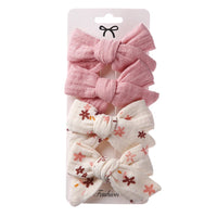 4Pcs/Set Baby Bows Hair Clips Muslin Girls Hairpins Hairclip For Kids Cotton Linen Barrette Flower Print Side Pin  Accessories Purest Peak