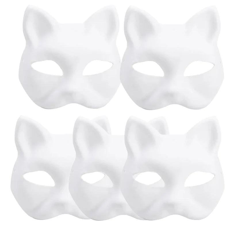 1-20pcs Japanese Mask Paper Blank Mask Halloween Cosplay Cat DIY Paintable Half Face Mask Animal Costume Party Decor Craft Prop Quick Pick Grocers