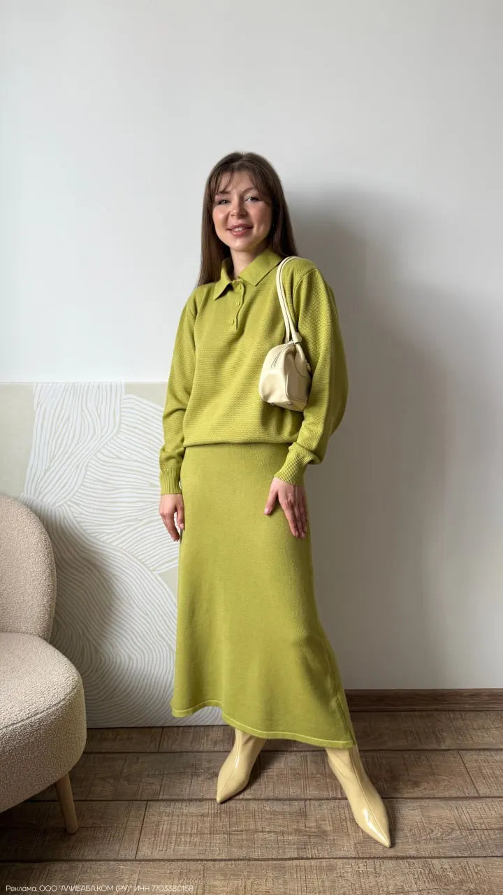 Hirsionsan Winter Thick Women Knitted Suits Soft 2 Pieces soft Female Sets Polo Neck Sweater & Wide Leg Pants Knitted Outfit Quick Pick Grocers