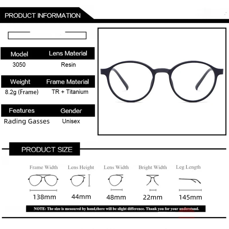Ultralight Fashion Retro Round Glasses Frames Women TR90 Titanium Optical Prescription Men's Eyeglasses Frame H3050 Econic Blanks