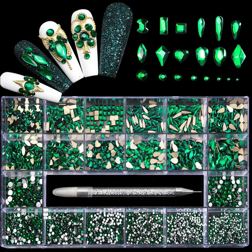 21 grid nail art diamond flat bottom glass diamond multi-style special-shaped diamond shiny nail rhinestone DIY nail art jewelry Econic Blanks