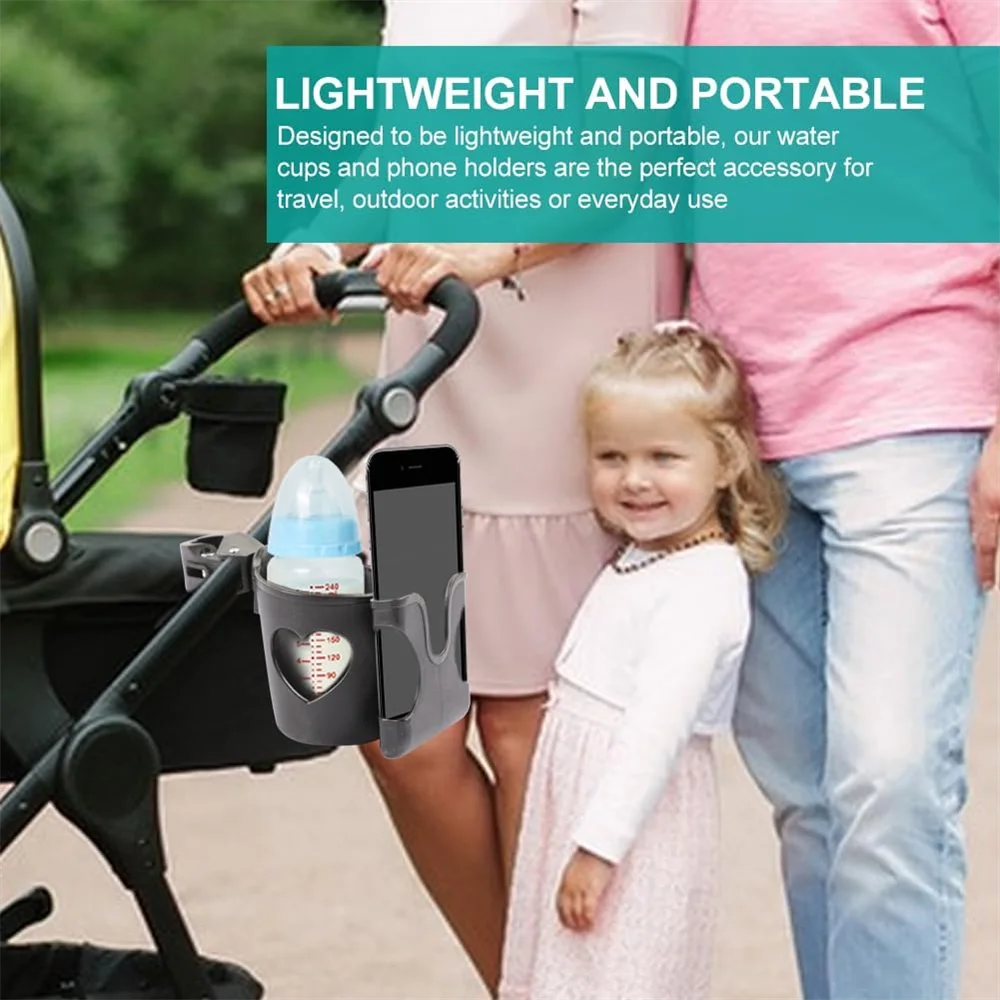 Stroller Cup Holder Phone Holder 2-in-1 Stroller Phone Milk Bottle Holder For Pram Pushchair Wheelchair Accessories Purest Peak