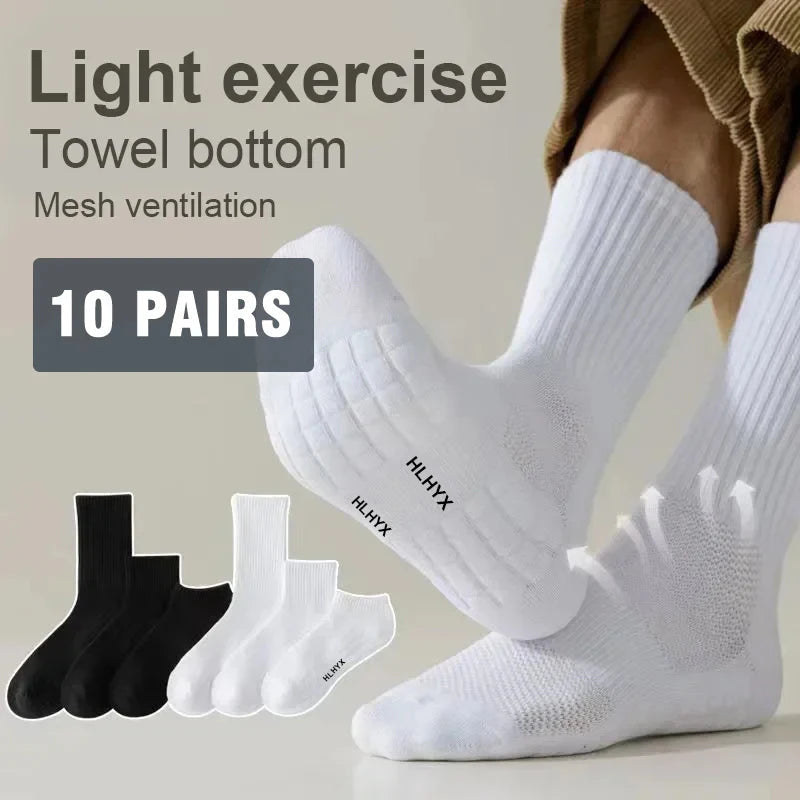 10pairs HLHYX Socks Men's Cotton Deodorant Winter Towel Bottom with Mid-tube White Stockings Thickened Sports Basketball Socks Quick Pick Grocers