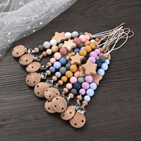 Baby Pacifier Chain Clips Wood Pentagram Teether Silicone Round Beads Teething Chain For Baby Care Soother Chew Toys Shower Gift Purest Peak