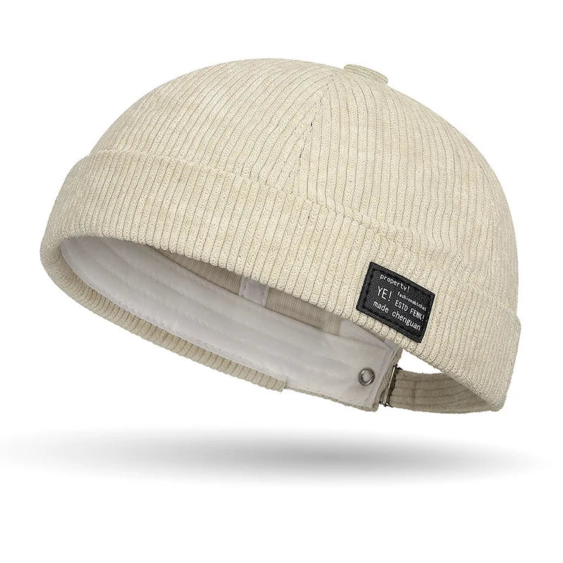 Autumn and winter corduroy brimless casual hat, personalized yuppie hat, men's and women's striped velvet melon skin hat Quick Pick Grocers