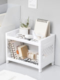 1PC PP Desktop Double Layer Storage Rack Rectangular White Organizing Student Desk Office Cosmetics Stationery Econic Blanks