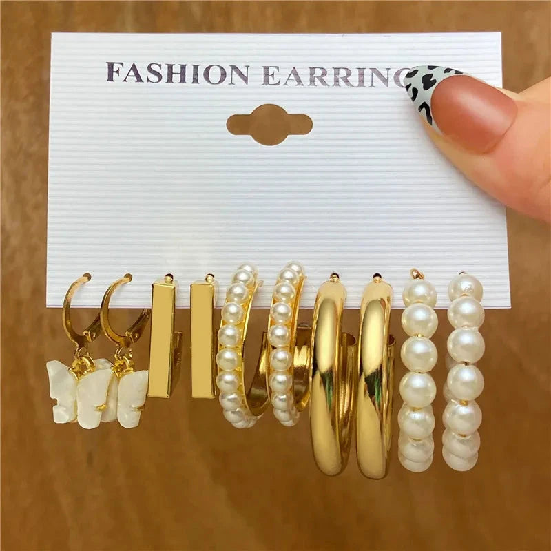 Modyle Gold Color Dangle Earrings Set Butterfly Acrylic Hollow Drop Earrings for Women Heart Hoop Earring Fashion Jewelry Gifts Econic Blanks