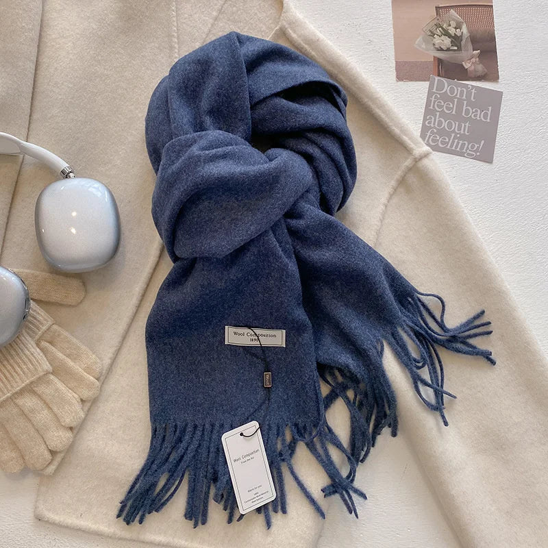 Luxury Winter Wool Scarf Women Cashmere Warm Pashmina Brand Foulard Female Shawls Wraps Thick Soft Bufanda Scarves Stole 2024 Quick Pick Grocers
