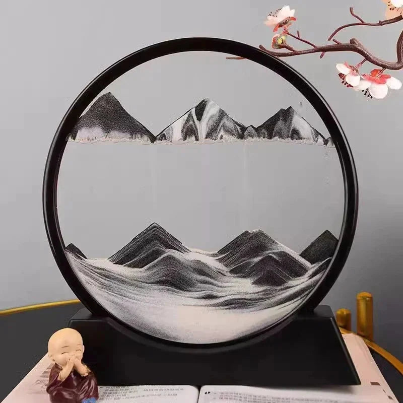 3D Moving Sand Art Picture Round Glass Deep Sea Sandscape Hourglass Quicksand Craft Flowing Sand Painting Office Home Decor Gift Econic Blanks