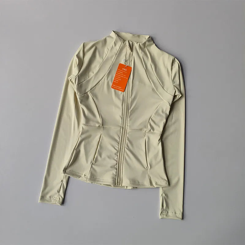Outdoor Sports Long Sleeved Women Slim Yoga Clothes Quick Dry Zipper Cardigan Stand Up Collar Jacket Running Fitness Jacket Top Quick Pick Grocers