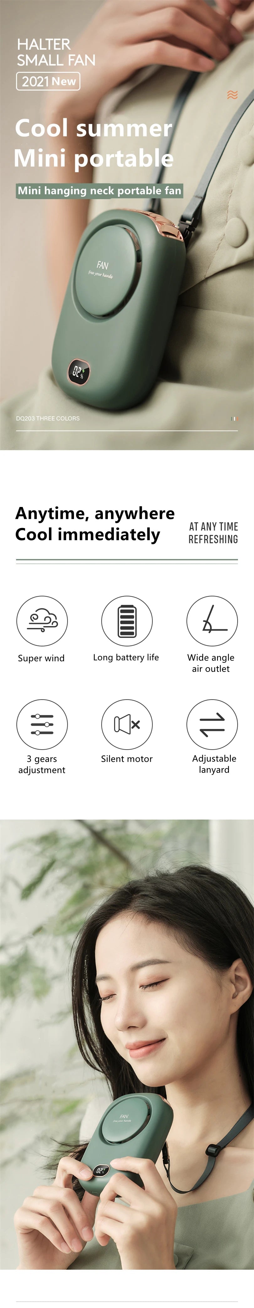 Vissko Portable Hanging Neck Fan Mini Fans with Adjustable Lanyard Bladeless USB Rechargeable Sports Cooling Fan for Kids Travel Quick Pick Grocers