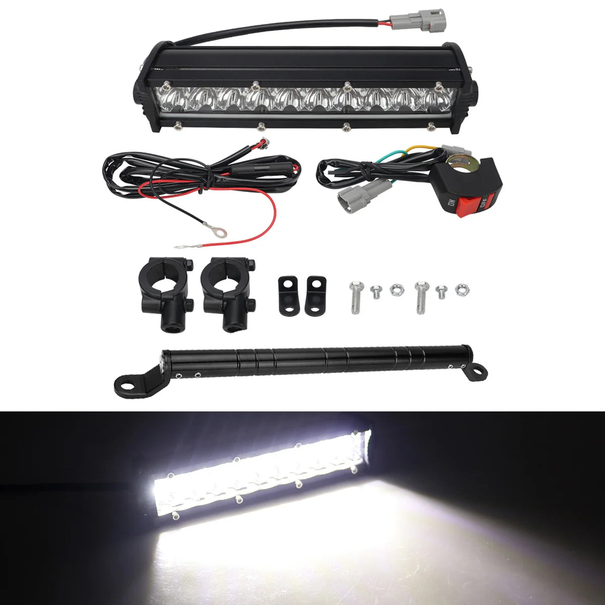 Motorcycle Headlight Light Handlebar LED Light Bar Set 60W LED With switch Kit Fits Most 7/8” Handlebars White Yellow Flicker