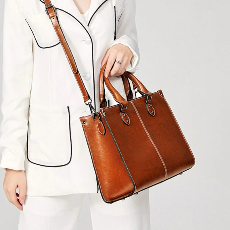 Women Handbag Cross body Shoulder Tote Bag Genuine Leather Shopping Fashion Office Female Real Cowhide Messenger Top Handle Bags Quick Pick Grocers