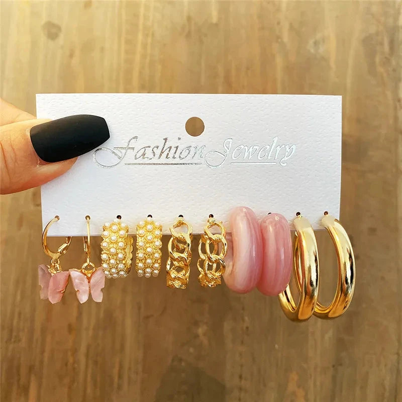 Modyle Gold Color Dangle Earrings Set Butterfly Acrylic Hollow Drop Earrings for Women Heart Hoop Earring Fashion Jewelry Gifts Econic Blanks
